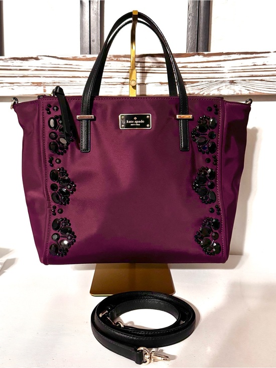 kate spade Handbags - Kate Spade New York Wilson Road Embellished Alyse Bag Purse Plum Black - EUC